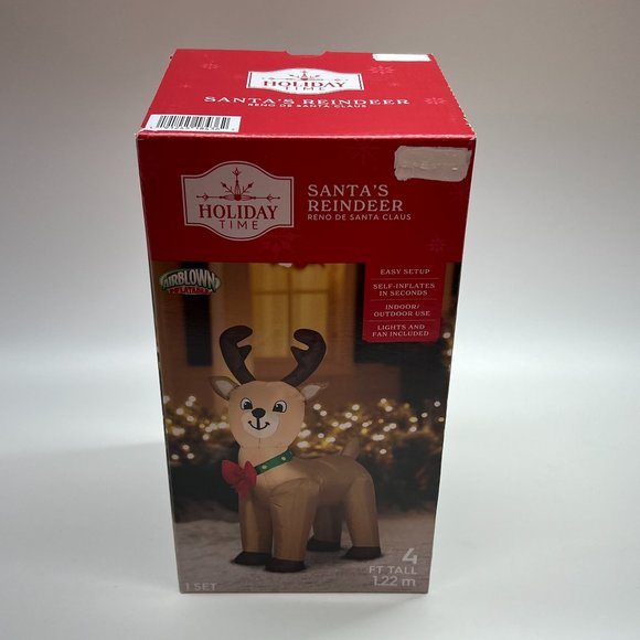 Holiday Time Airblown Inflatable Christmas Santa's Reindeer Light Up 4 Feet Tall - Picture 1 of 7